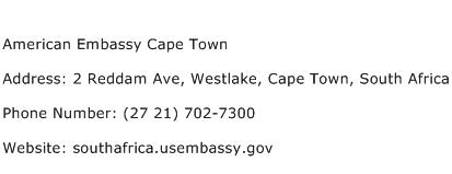American Embassy Cape Town Address Contact Number