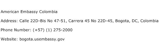 American Embassy Colombia Address Contact Number