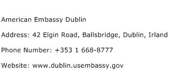 American Embassy Dublin Address Contact Number
