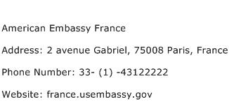 American Embassy France Address Contact Number
