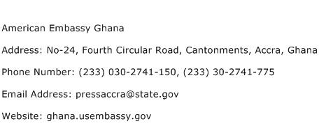 American Embassy Ghana Address Contact Number