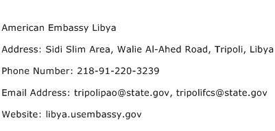 American Embassy Libya Address Contact Number