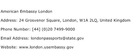 American Embassy London Address Contact Number