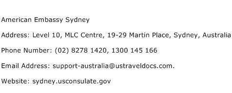 American Embassy Sydney Address Contact Number