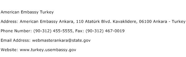 American Embassy Turkey Address Contact Number