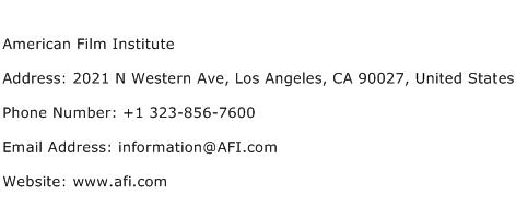 American Film Institute Address Contact Number
