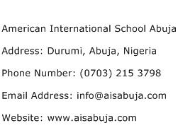 American International School Abuja Address Contact Number