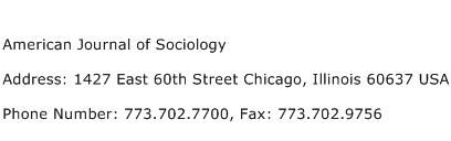 American Journal of Sociology Address Contact Number