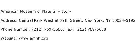 American Museum of Natural History Address Contact Number