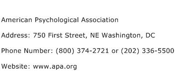 American Psychological Association Address Contact Number