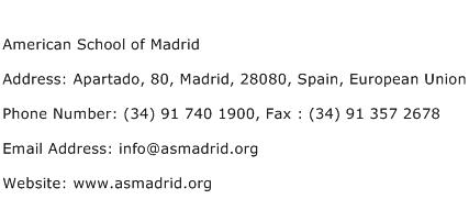 American School of Madrid Address Contact Number
