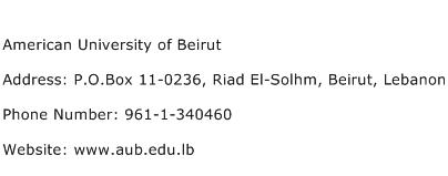 American University of Beirut Address Contact Number