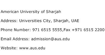American University of Sharjah Address Contact Number