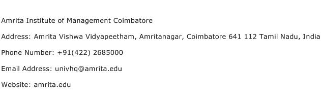 Amrita Institute of Management Coimbatore Address Contact Number