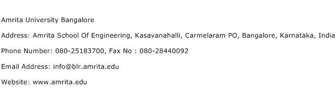 Amrita University Bangalore Address Contact Number