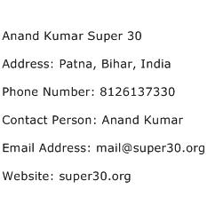 Anand Kumar Super 30 Address Contact Number
