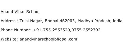 Anand Vihar School Address Contact Number