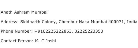 Anath Ashram Mumbai Address Contact Number