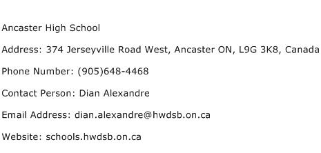 Ancaster High School Address Contact Number