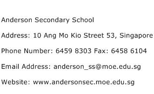 Anderson Secondary School Address Contact Number