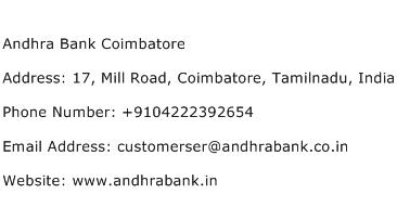 Andhra Bank Coimbatore Address Contact Number