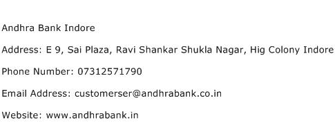 Andhra Bank Indore Address Contact Number