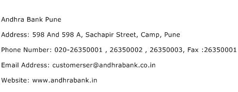 Andhra Bank Pune Address Contact Number