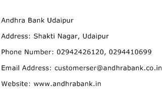 Andhra Bank Udaipur Address Contact Number