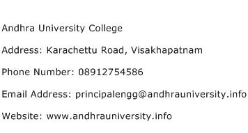 Andhra University College Address Contact Number