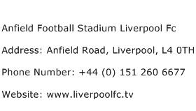 Anfield Football Stadium Liverpool Fc Address Contact Number