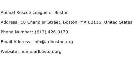 Animal Rescue League of Boston Address Contact Number