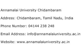 Annamalai University Chidambaram Address Contact Number