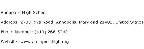 Annapolis High School Address Contact Number