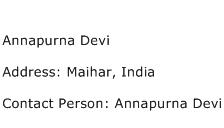 Annapurna Devi Address Contact Number