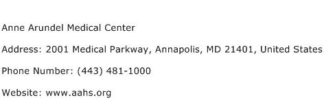 Anne Arundel Medical Center Address Contact Number