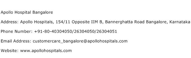 Apollo Hospital Bangalore Address Contact Number