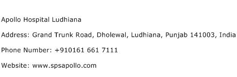 Apollo Hospital Ludhiana Address Contact Number