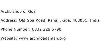 Archbishop of Goa Address Contact Number