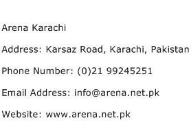 Arena Karachi Address Contact Number