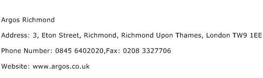 Argos Richmond Address Contact Number