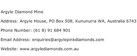 Argyle Diamond Mine Address Contact Number