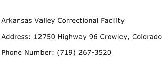 Arkansas Valley Correctional Facility Address Contact Number