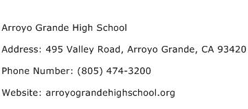 Arroyo Grande High School Address Contact Number
