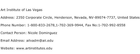 Art Institute of Las Vegas Address Contact Number