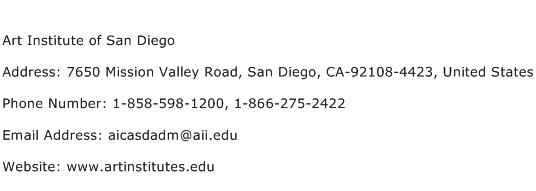 Art Institute of San Diego Address Contact Number