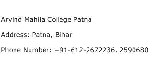 Arvind Mahila College Patna Address Contact Number