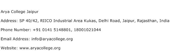 Arya College Jaipur Address Contact Number