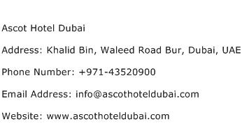 Ascot Hotel Dubai Address Contact Number