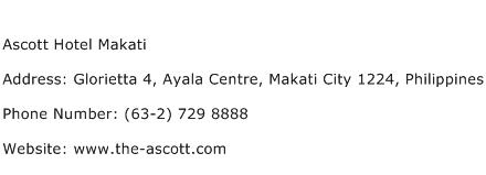 Ascott Hotel Makati Address Contact Number