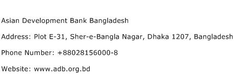 Asian Development Bank Bangladesh Address Contact Number
